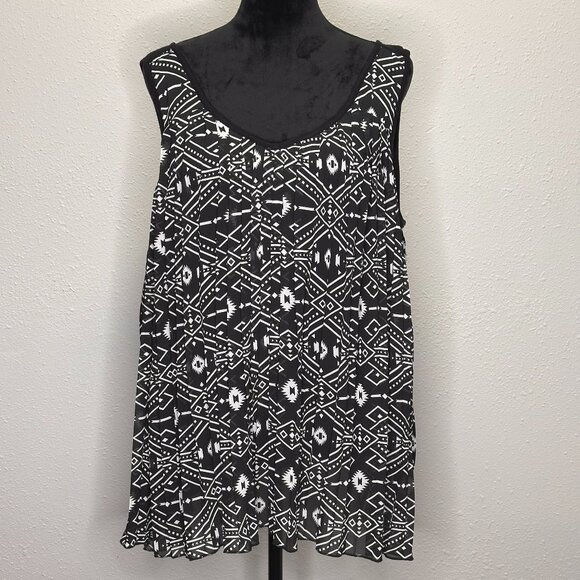 Love On A Hanger Pleated Black & White Aztec Print Sleeveless Blouse - 1X - Picture 1 of 7